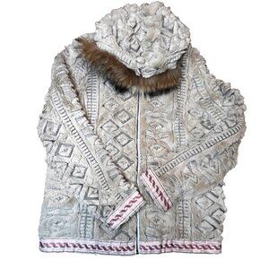 BNCI Plush Faux Fur Jacket SZ M Hooded Country Southwest Navajo Western Cozy
